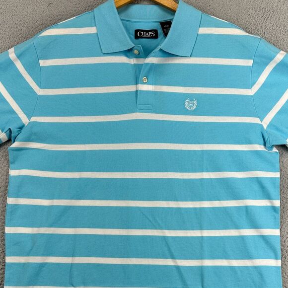Chaps Polo Shirt Mens Large Tall Turquoise Stripe Short Sleeve Casual Rugby NEW